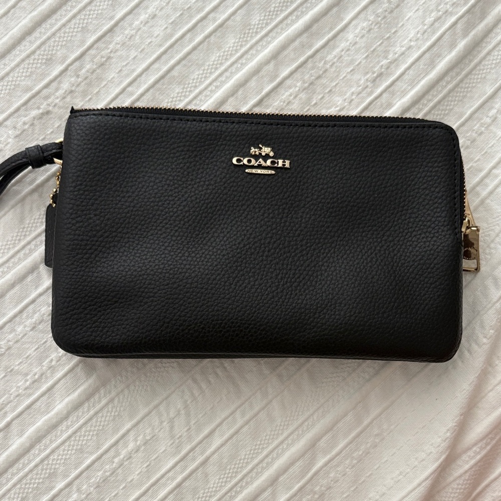 Coach Black Pebbled Leather Wristlet